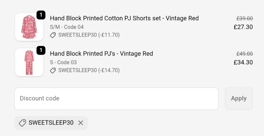Screenshot of the NoLoGoChic discount code working