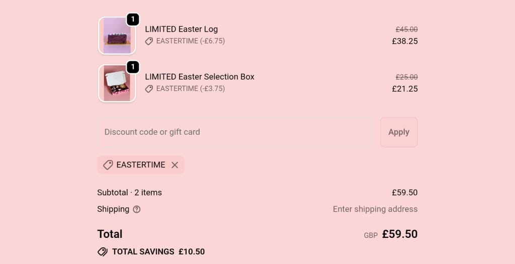 Screenshot of the Cake Or Death discount code working
