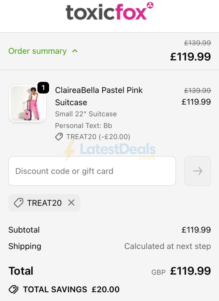 Screenshot of the Toxicfox discount code working