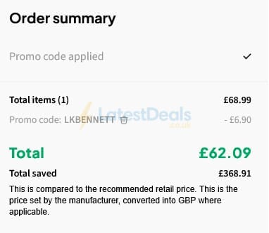 Screenshot of the Otrium discount code working