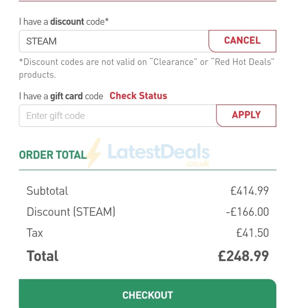 Screenshot of the Tefal discount code working