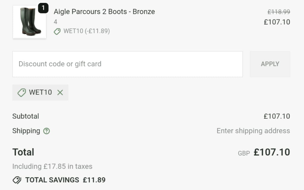 Screenshot of the John Norris discount code working