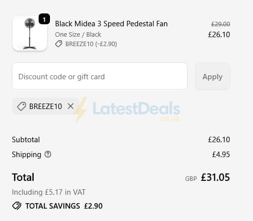 Screenshot of the Julian Charles discount code working