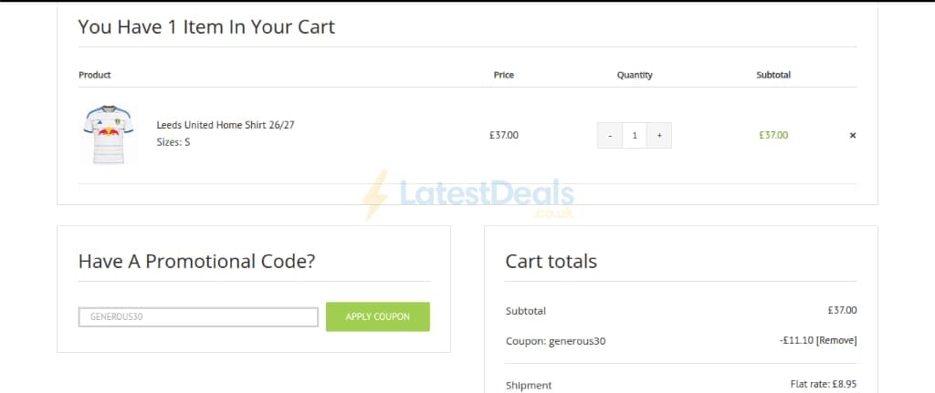 Screenshot of the SoccerLord discount code working