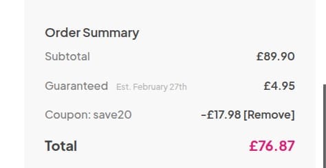 Screenshot of the Pulse & Cocktails discount code working
