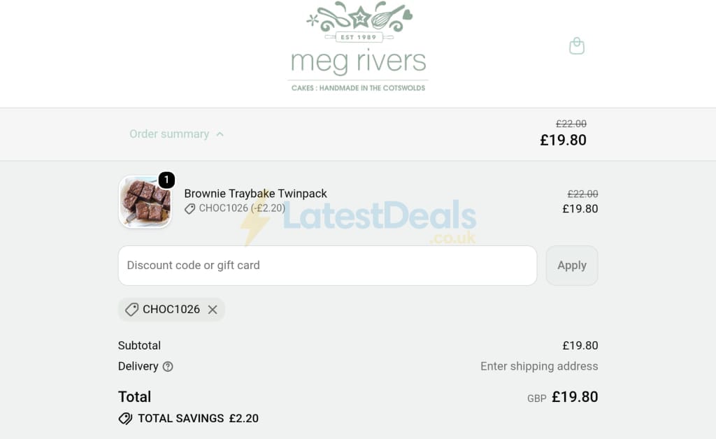 Screenshot of the Meg Rivers discount code working