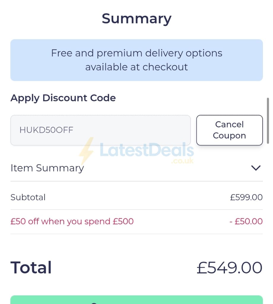 Screenshot of the Happy Beds discount code working