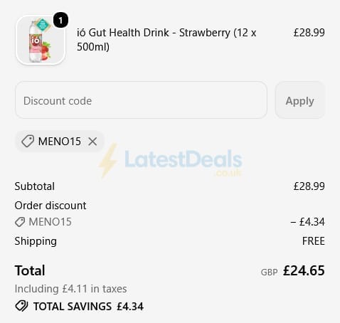 Screenshot of the ió Gut Health Drink discount code working