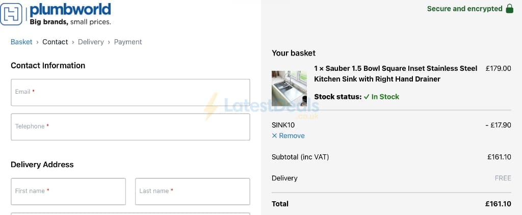 Screenshot of the Plumbworld discount code working