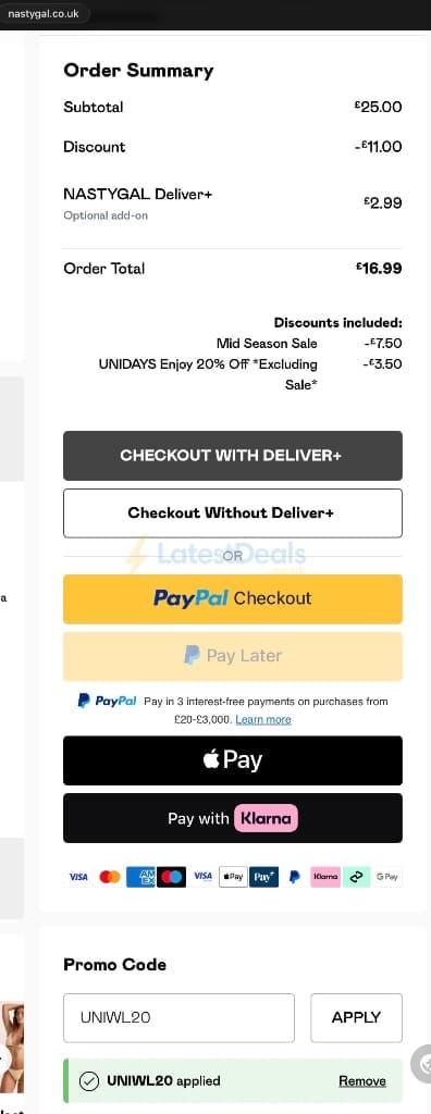 Screenshot of the Nasty Gal discount code working