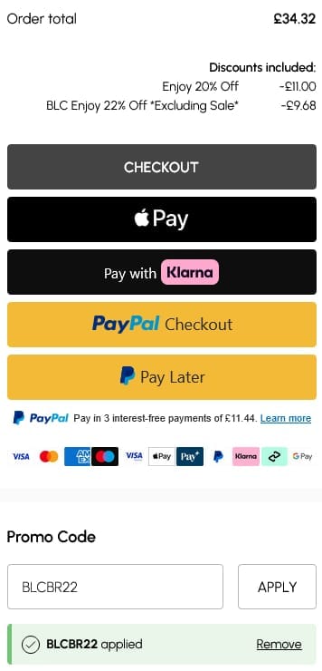 Screenshot of the Wallis discount code working