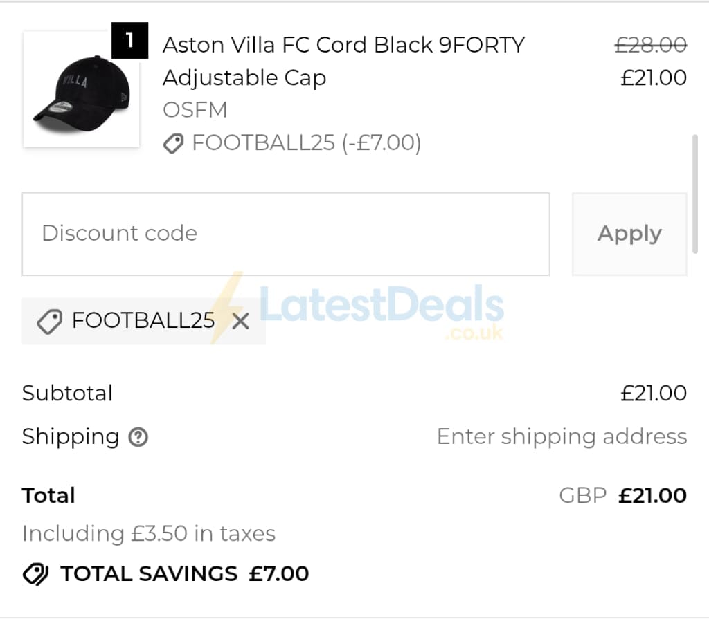 Screenshot of the New Era discount code working