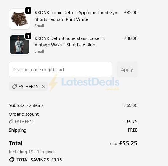 Screenshot of the Kronk Boxing Sportswear discount code working