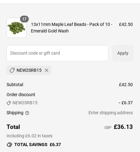 Screenshot of the Spoilt Rotten Beads discount code working
