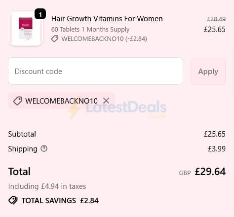 Screenshot of the Viviscal discount code working