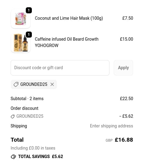 Screenshot of the Grounded Body Scrub discount code working