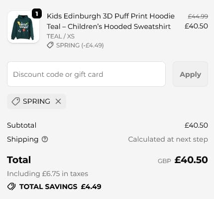 Screenshot of the Tartan Weaving Mill discount code working