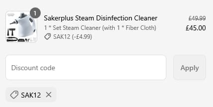 Screenshot of the SAKER discount code working