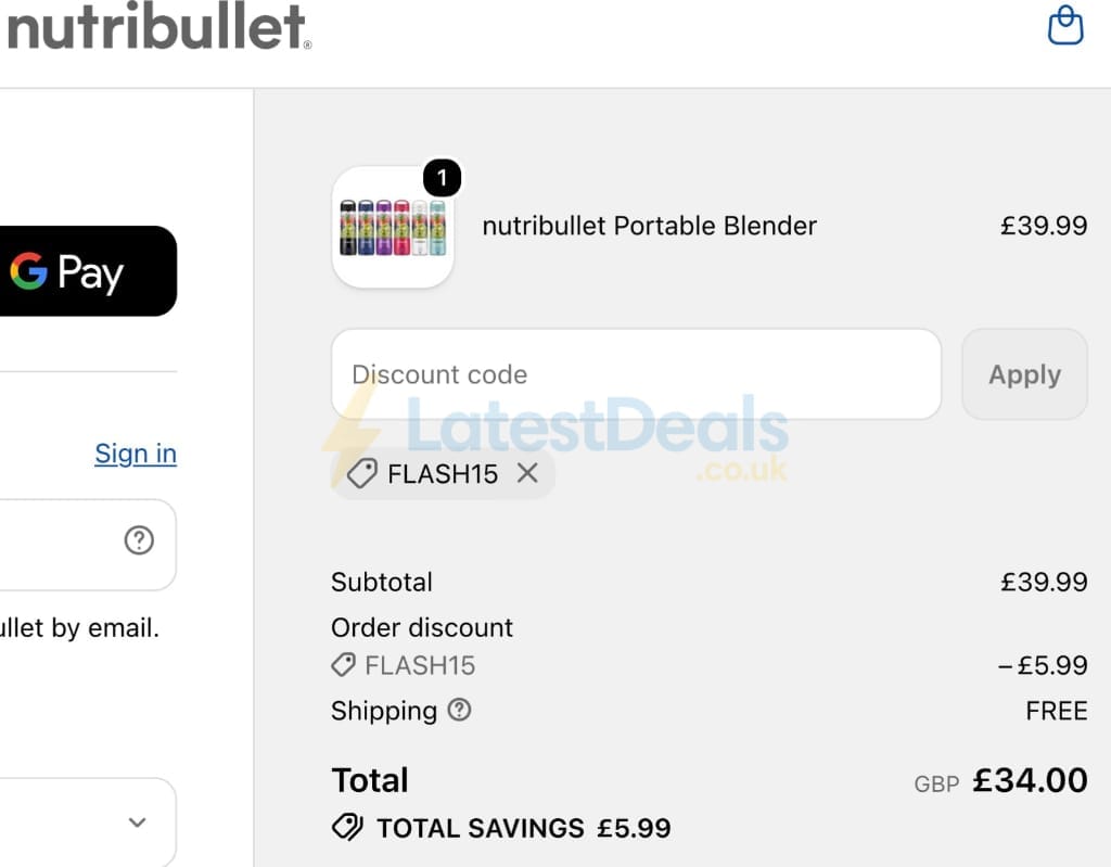 Screenshot of the Nutribullet discount code working