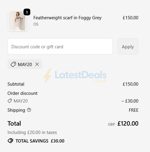 Screenshot of the Loop Cashmere discount code working