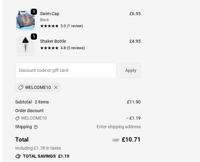 Screenshot of the U Perform discount code working