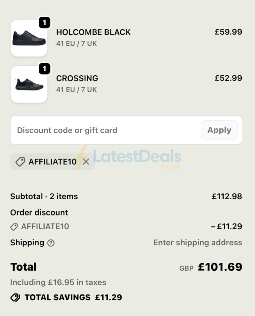 Screenshot of the Shoes For Crews discount code working