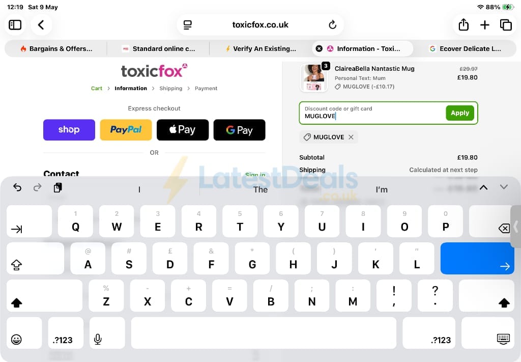 Screenshot of the Toxicfox discount code working