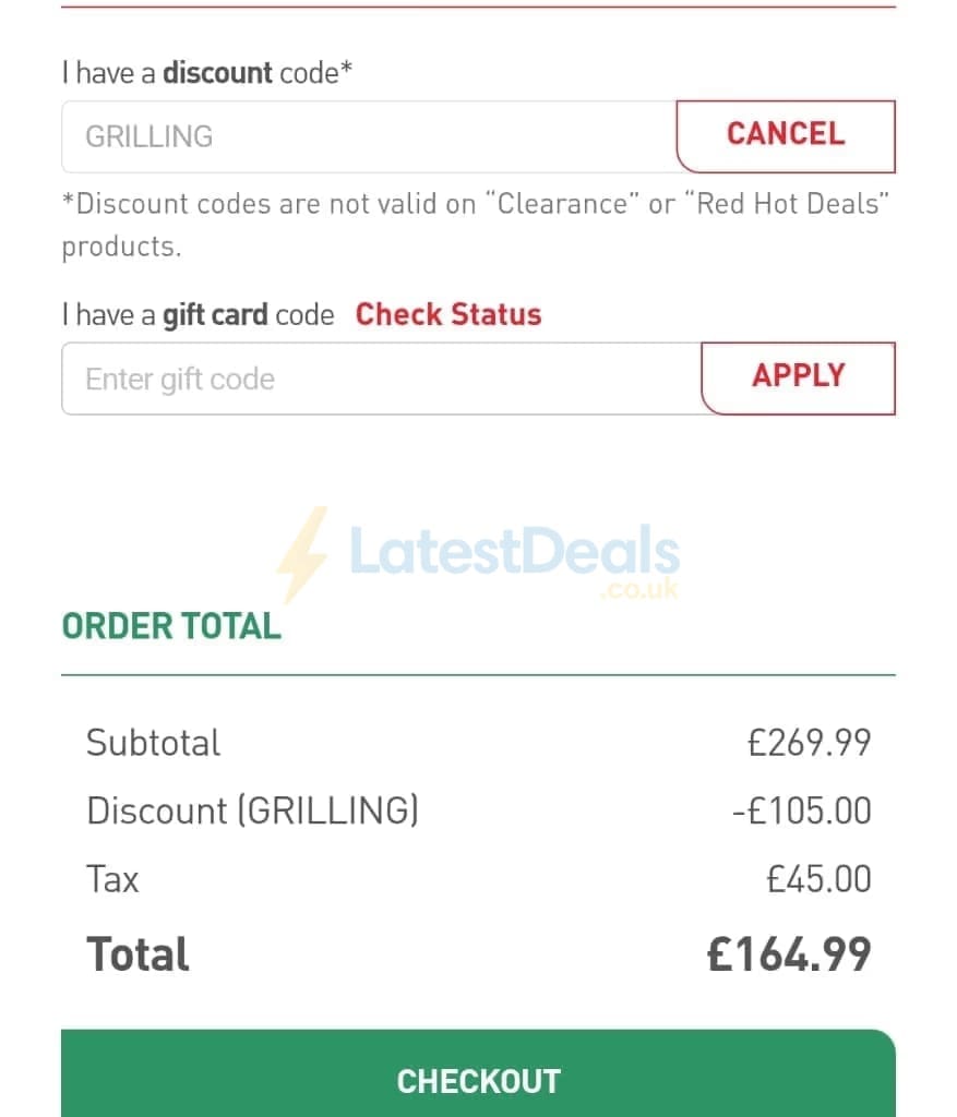 Screenshot of the Tefal discount code working