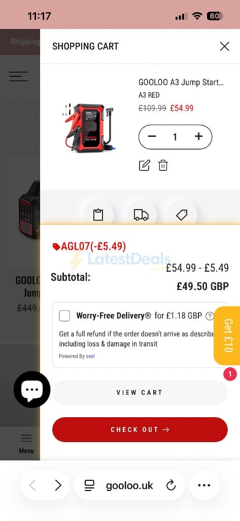 Screenshot of the GOOLOO discount code working