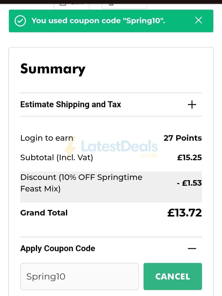 Screenshot of the Ivel Valley Bird Food discount code working