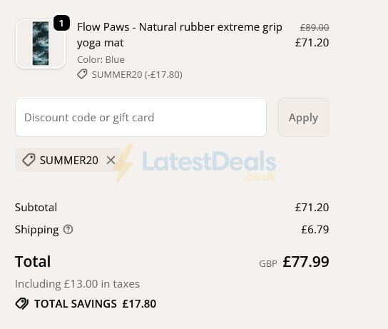 Screenshot of the Yogi Bare discount code working