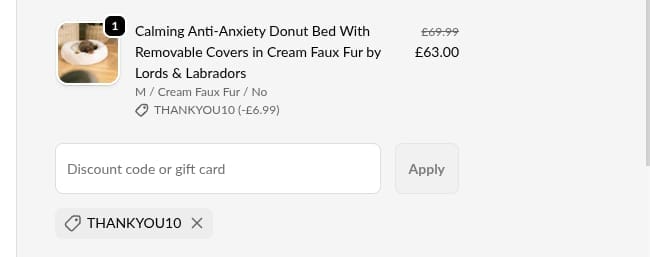 Screenshot of the Lords & Labradors discount code working