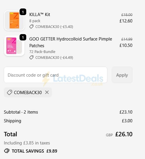 Screenshot of the Zitsticka discount code working
