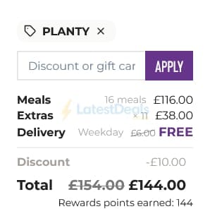 Screenshot of the Planty discount code working