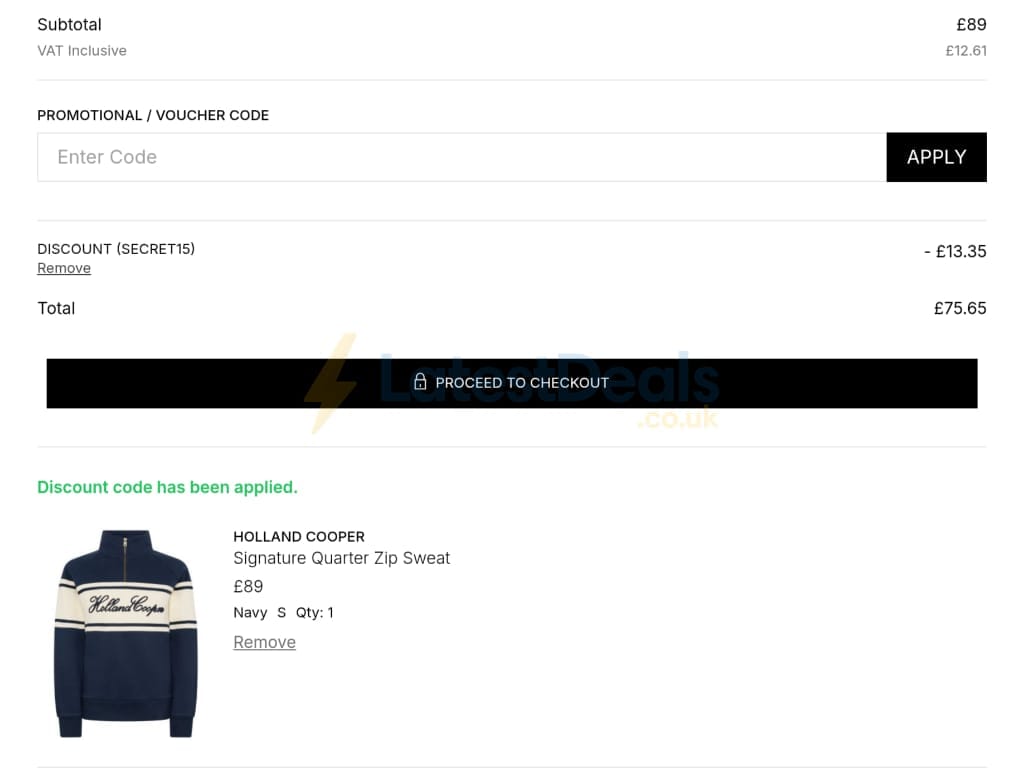 Screenshot of the Jules B discount code working