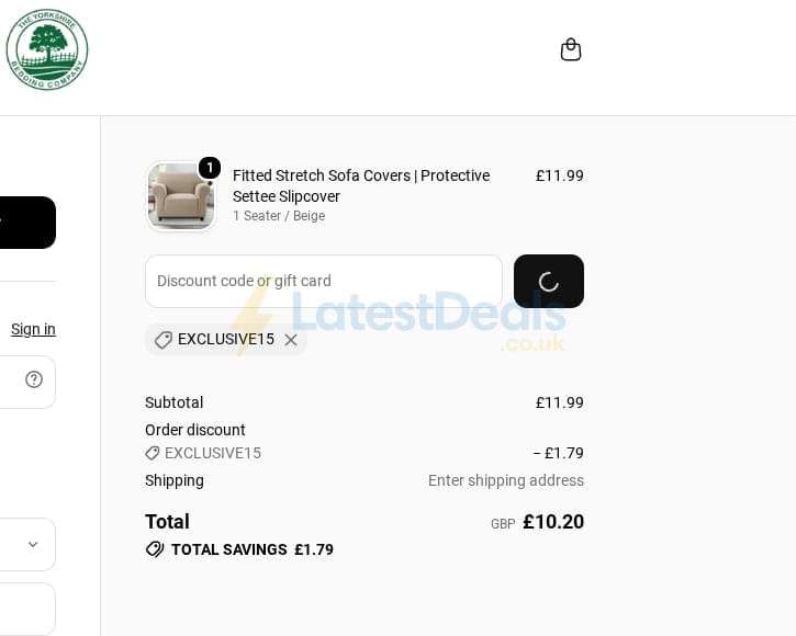 Screenshot of the Yorkshire Bedding discount code working