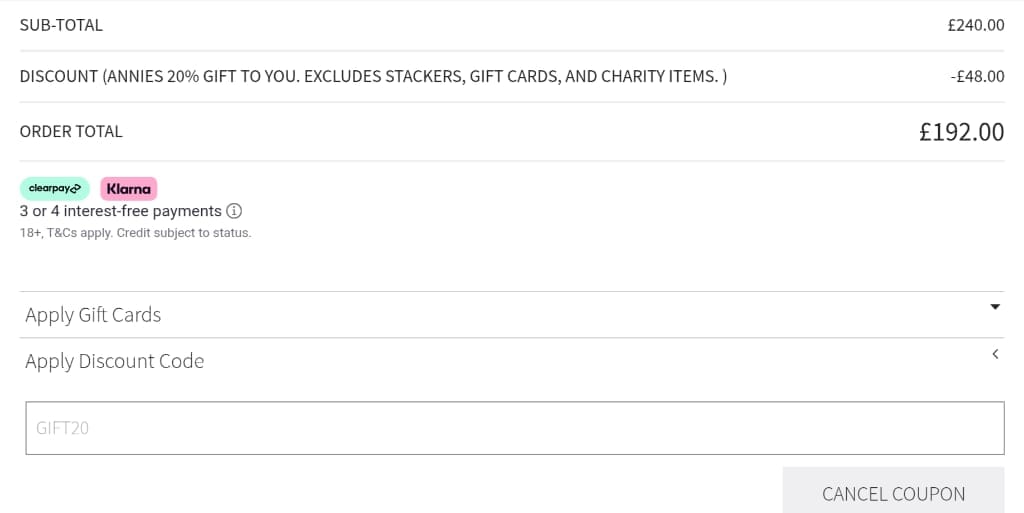Screenshot of the Annie Haak Designs discount code working