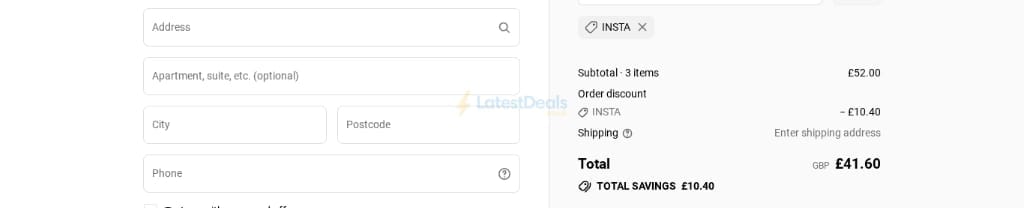Screenshot of the Prya discount code working