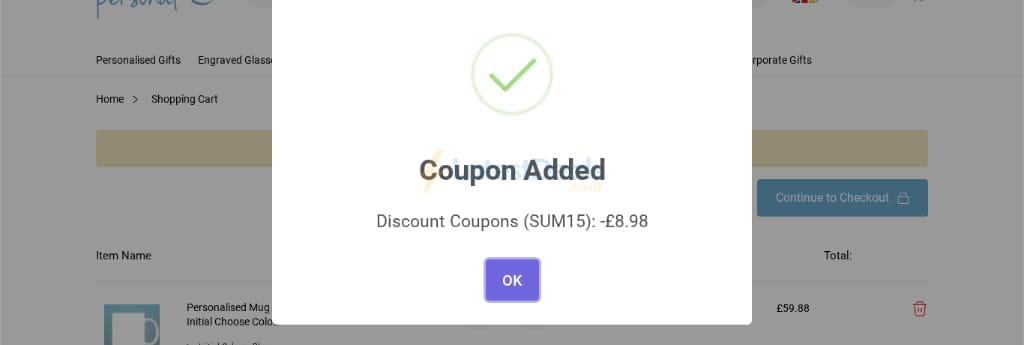 Screenshot of the Keep It Personal discount code working