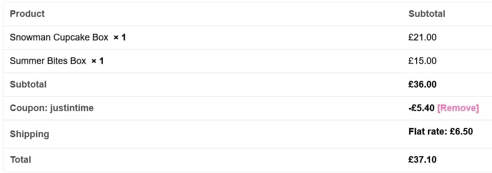 Screenshot of the Piglets Pantry discount code working
