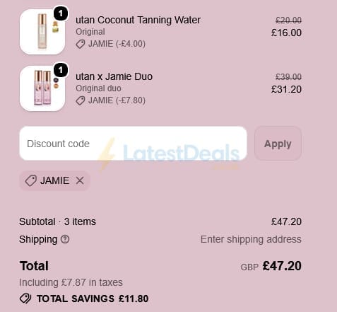 Screenshot of the Utan discount code working