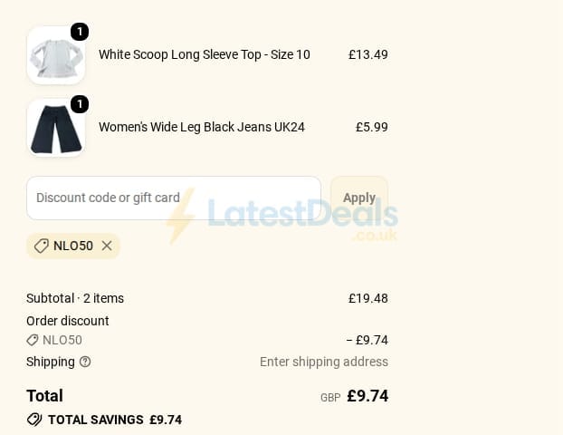 Screenshot of the Newlife the Charity discount code working