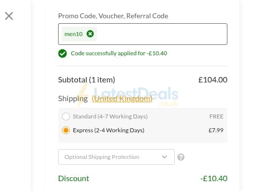Screenshot of the SmartBuyGlasses discount code working