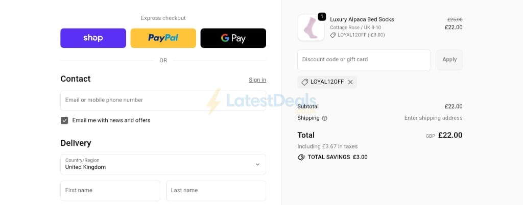 Screenshot of the The Wool Company discount code working