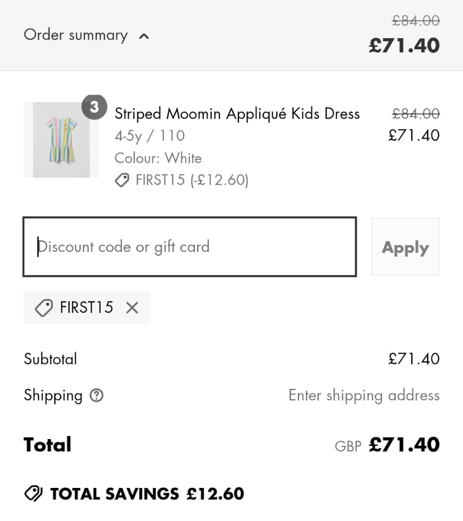 Screenshot of the Polarn O. Pyret discount code working