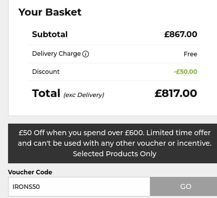 Screenshot of the The Golf Shop Online discount code working