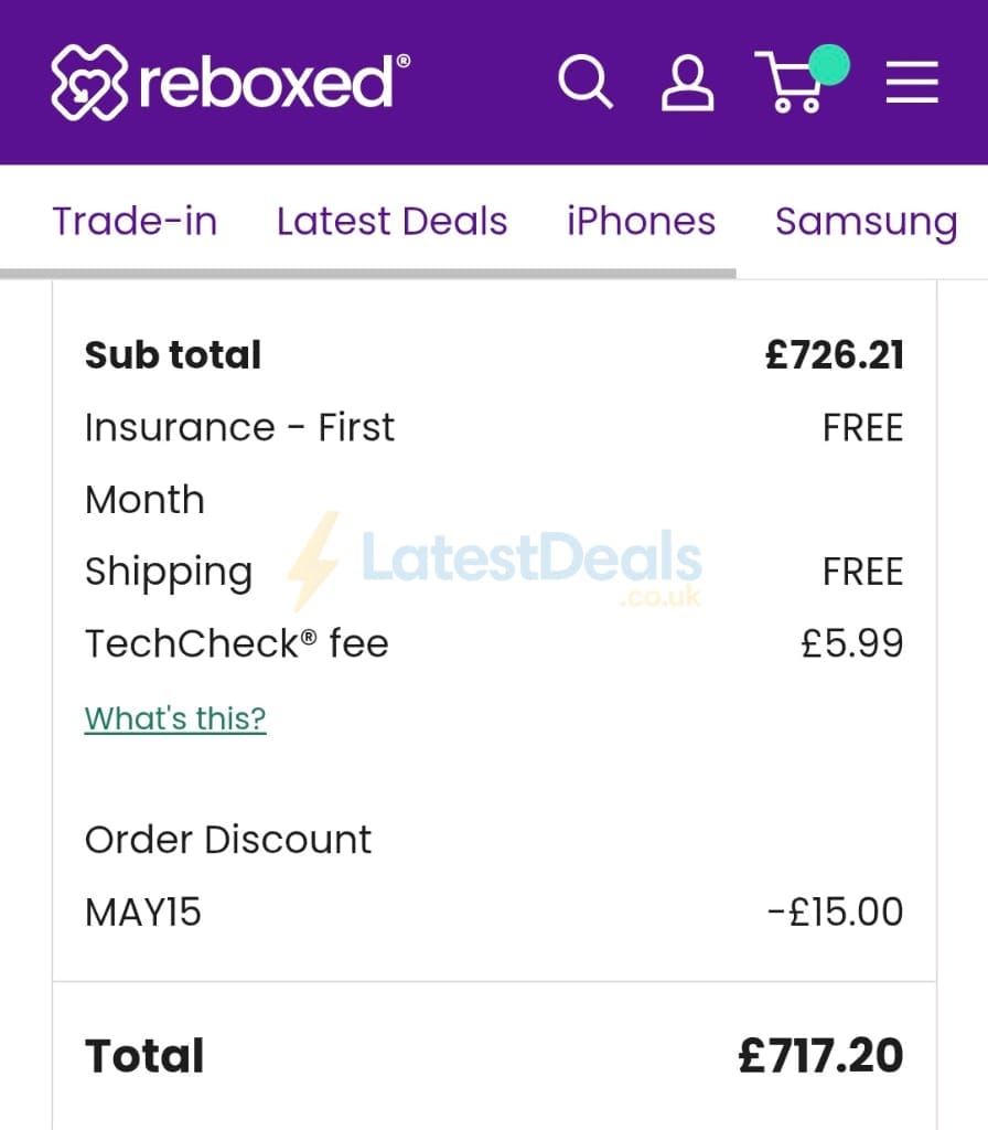 Screenshot of the Reboxed discount code working
