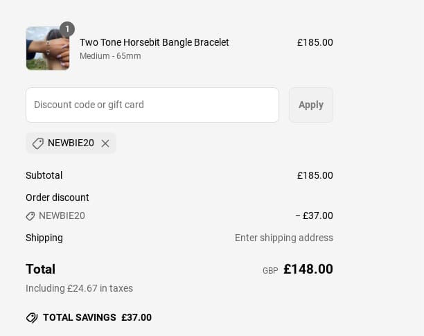 Screenshot of the Mon Bijoux Jewellery discount code working