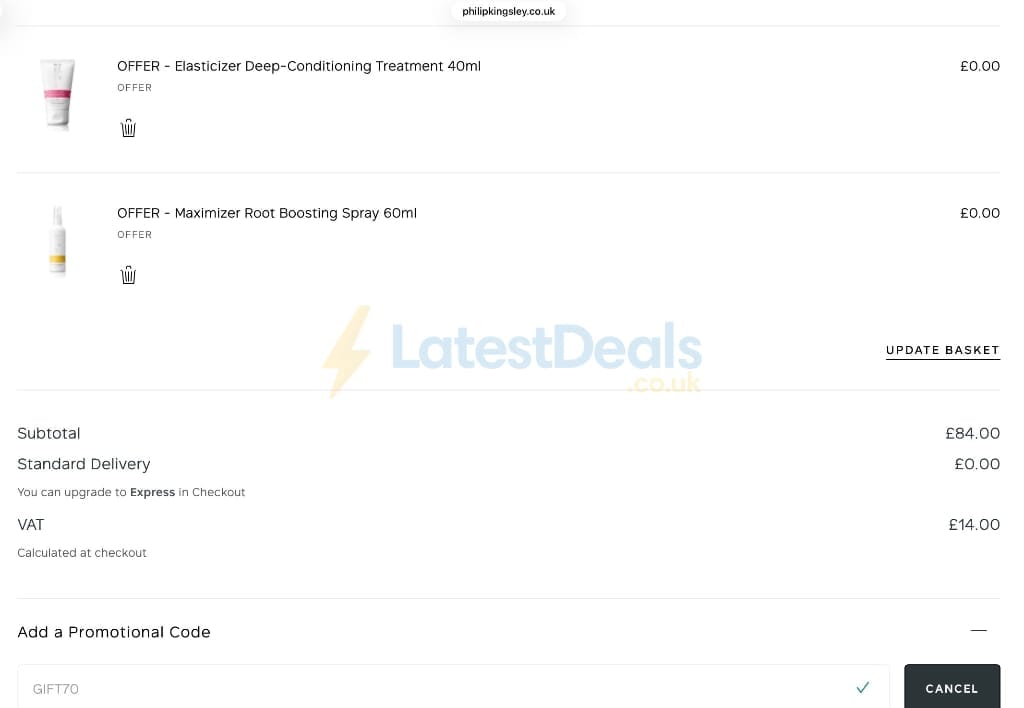 Screenshot of the Philip Kingsley discount code working