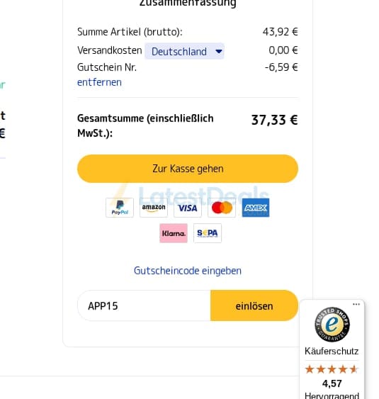 Screenshot of the medimops discount code working